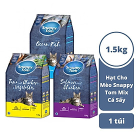 Thức Ăn Hạt Cho Mèo Loại Mới Có Topping Cá Cơm Snappy Tom 1.5kg