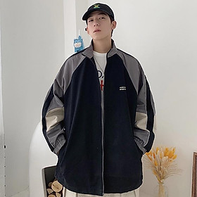 Áo khoác nam unisex cổ đứng vải dù 2 lớp phối màu độc lạ họa tiết chữ HEBFN đi mưa,cản gió,chống nắng - Đen - L