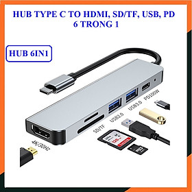Hub Type C To HDMI 6in1 Chuẩn HDTV, Cổng Chuyển Đổi Type C, Dùng Cho Smartphone, Tivi, Laptop, PC, Máy Chiếu - Hàng Chính Hãng