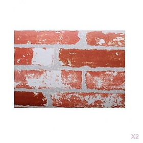 2pcs 3D Brick Stone Vintage Wall Stickers Backdrop Wall Covering Paper Red