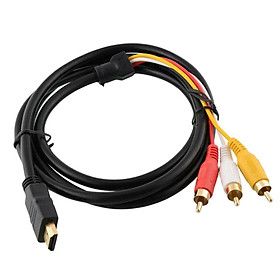 Male To 3 RCA  Video Cable Cord Adapter for TV HDTV (Black)