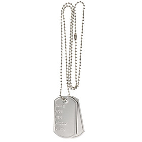 Adult Unisex Silver Metal Dog tag with Chain Necklace Army Style Fancy Dress
