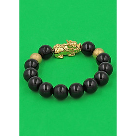 Vòng tay chuỗi hạt Tỳ Hưu inox vàng Thạch Anh Đen 12 ly TH1 - hợp mệnh Mộc, mệnh Thủy