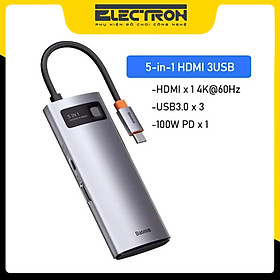 Hub chuyển đa năng Baseus Metal Gleam Series Multifunctional Docking Station ( Type-C to HDMI/ USB3.0/ LAN / SD Card Reader/ Type C PD 100W, Multifunctional HUB) - Hàng Chính Hãng