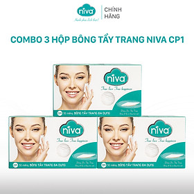 Combo 3 Bông Tẩy Trang Vuông Niva CP1 Cao Cấp Bông Tự Nhiên, Công Nghệ Kháng Khuẩn An Toàn Cho Da Dầu Mụn Nhạy Cảm