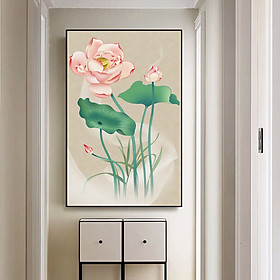 Mua Tranh canvas treo tường - Tranh hoa sen hành lang   phòng khách hiện đại  - Xưởng tranh treo tường CA182 - Tặng kèm livô bọt thủy