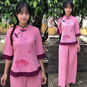 Đồ Lam Đi Chùa # Sẫm Phối 2Nút # Đồ Bộ Nữ #Quần Áo Nữ