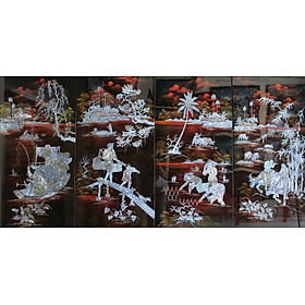 Mua Tranh Sơn Mài - Đồng Quê cẩn ốc đẹp  tranh đẹp sáng bóng  Bộ 4 Tấm (40x80)*4=160x80cm