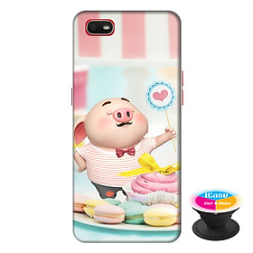Ốp lưng điện thoại Oppo A1K hình Heo Con Ăn Bánh tặng kèm giá đỡ điện thoại iCase xinh xắn - Hàng chính hãng