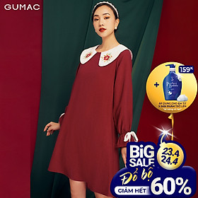Đầm suông nữ mới đẹp thêu lá cổ thời trang nữ GUMAC DB1156
