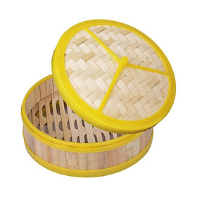 Plastic Edging Bamboo Steamer Basket for Dumpling Weaved with Lid Non-Stick