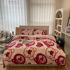 Bộ vỏ chăn ga gối cotton poly Lidaco decor phòng ngủ vintage các mẫu con vật hoạt hình