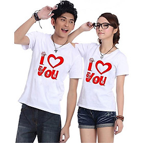 Bộ Áo Thun Đôi Nam Nữ I Love You Flower - Màu Trắng