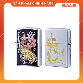 Mua Vỏ Hột Quẹt Bật Lửa Xăng Đá Zorro Z2-1117 Họa Tiết Cá Chép Quần Hội Ao Sen Cực Đẹp Đem Lại May Mắn