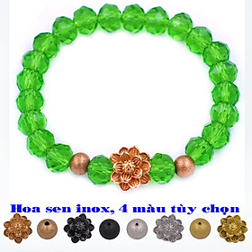 Chuỗi tay Pha lê xanh lá giác 8 ly phối hoa sen inox CTFLXLGHSEHB8 - Vòng chuỗi phong thủy