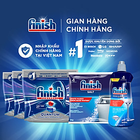 Combo Nâng Cao: 3 X Túi 27 Viên Nước Rửa Bát Powerball Quantum + Nước Làm Bóng Rinse & Shine Aid + Dung Dịch Tẩy Rửa Máy Rửa Chén Bát