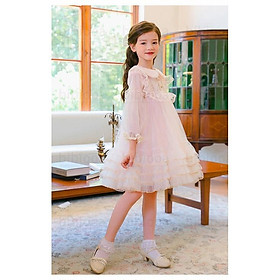 Váy công chúa bé gái 3-9 tuổi diềm bèo đính hạt, Đầm dự tiệc cho bé điệu đà đáng yêu