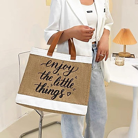 Túi cói Vintage đi biển Enjoy The Little Things xịn xò mẫu mới size to - Túi xách cói du lịch ENJOY sang chảnh