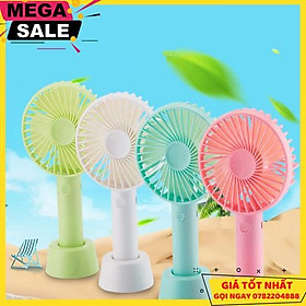 Mua Quạt Mini Cầm Tay Tích Điện Tiện Lợi Kèm Cáp Sạc Và Pin Có Tặng Chân Đế Giữ Quạt Để Bàn Gồm 3 Chế Độ Gió Siêu Mát - Giao Hàng Toàn Quốc