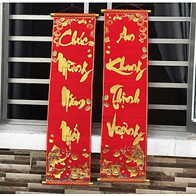 Mua 1 đôi câu đối đỏ  liễng trang trí tết in chữ Việt Nam làm từ vải nhung đẹp kích thước(dài120cm) (vpp trí tín)