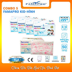 [COMBO Ưu Đãi] 3 Hộp Khẩu Trang Y Tế Trẻ Em Cao Cấp FAMAPRO - 3 Lớp/Kháng Virus, Lọc Khuẩn, Bụi, 99% Tốt Nhất / [MAX KID Chính Hãng - Hộp 50 Cái