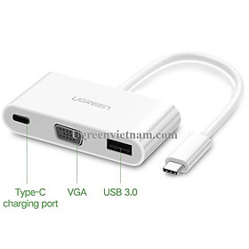 Cáp chuyển đổi USB Type C sang VGA và USB 3.0 Cao cấp Ugreen 30376