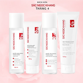 Combo làm sạch da chuyên sâu SẮC NGỌC KHANG Nước tẩy trang, Nước hoa hồng, Sữa rửa mặt 100g,Tẩy tế bào chết 120g