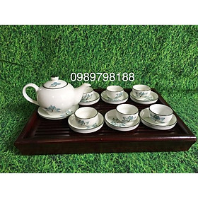 Mua Bộ ấm chén gốm sứ Bát Tràng cao cấp vẽ sen xanh
