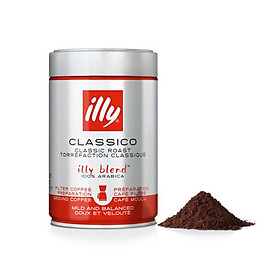 Cà phê bột Illy Coffee Filter Classico roast - 250gr -Dành cho Americano , filter coffee với vị ngọt kéo dài và hương thơm tinh tế của caramel, hoa cam và hoa nhài. DATE 31/01/2024