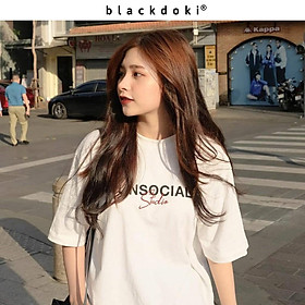 Áo thun nữ BLACKDOKI-UNSOCIAL Club , áo phông basic form rộng tay lỡ cá tính M161