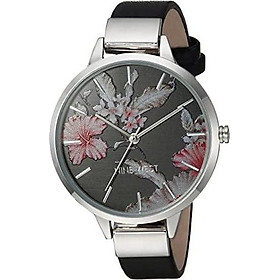Nine West Women's Silver-Tone and Black Strap Watch