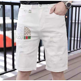 Quần short jean nam, quần đùi nam chất jean mềm mại phối họa tiết cao cấp thương hiệu Chandi mã QA1