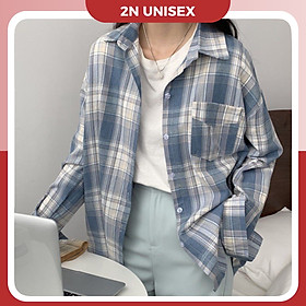 Áo sơ mi khoác ngoài form rộng unisex - Áo sơ mi nam nữ oversize sọc caro số 26