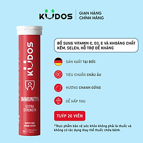 TPBVSK Viên sủi KUDOS IMMUNITY bổ sung 1000mg vitamin C, Kẽm, D3, E, Selen (20 viên/tuýp)
