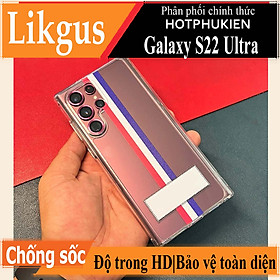 Ốp lưng chống sốc trong suốt cho Samsung Galaxy S22 Ultra hiệu Likgus Thom Brow (chất liệu cao cấp, thiết kế thời trang họa tiết 3 sọc màu) - hàng nhập khẩu