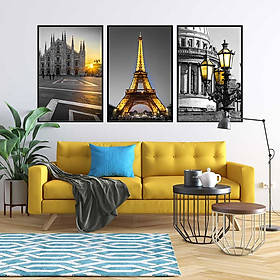Bộ 3 tranh canvas treo tường Decor Thành phố PARIS cổ điển và hiện đại - DC102
