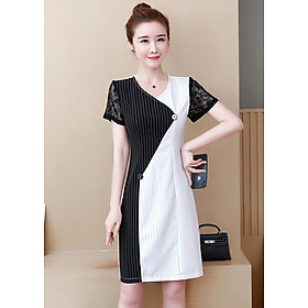 Đầm Suông Công Sở Kiểu Đầm Suông Phối Màu Sọc Đen Phối Trắng GOTI 1841