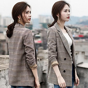 Hình ảnh Áo Khoác Vest, Blazer Nữ NA23 Sọc Caro Cao Cấp có đệm vai