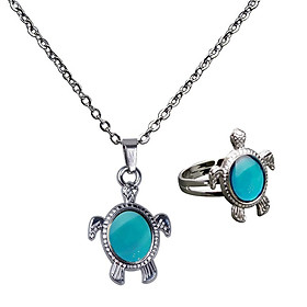 2-3pack Magic Mood Stone Color Change Turtle Necklace Ring Jewelry Set