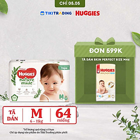 Tã Dán Siêu Cao Cấp Huggies Platinum Naturemade M64 (64 Miếng)