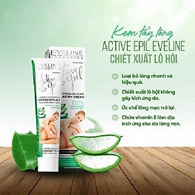 [TẶNG son dưỡng môi Eveline] Kem tẩy lông chiết xuất lô hội dành cho da nhạy cảm EVELINE ACTIVE EPIL (Tay, Nách, Bikini) 125ml