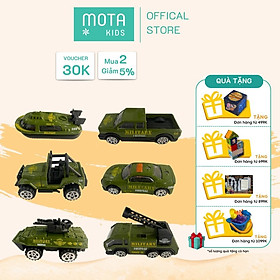 [MTH735XANH - Mota Montessori] Đồ chơi cho bé Vỉ 6 cái xe các loại màu xanh (xe hơi, xe tăng, xe jeep, tàu, thang, bán tải) - Hàng chính hãng