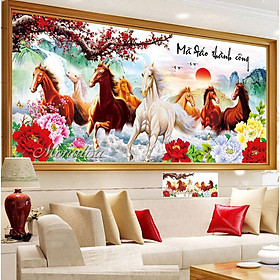 Mua Tranh Đính Đá MÃ ĐÁO THÀNH CÔNG. Kích Thước: 1m x 50cm - 1m3 x 63cm - 1m60 x 75cm - 2m x 95cm