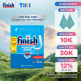 Viên Rửa Chén Bát Hương Chanh Finish Powerball Power Essential Lemon Sparkle - Túi 100 viên siêu tiết kiệm