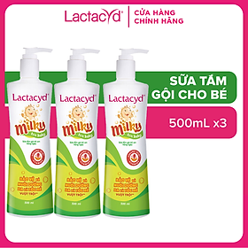 Bộ 3 chai Sữa tắm gội trẻ em Lactacyd Milky 500ml/chai