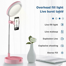 Đèn livestream D1 tích hợp gương trang điểm - Có kẹp điện thoại, tăng giảm ánh sáng, đổi màu ánh sáng dễ dàng - Kéo dài cao tới 58cm