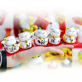 Set 5 Mèo Thần tài Tí hon thảm đỏ cao 4cm