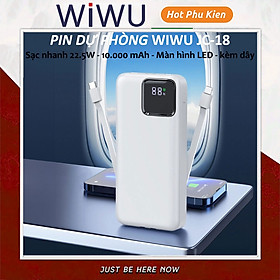 Mua Pin sạc dự phòng 22.5W dung lượng 10.000 mah WIWU JC-18 đính kèm dây sạc iPhone iPad  PD Type-C trang bị đèn LED hiển thị pin - Hàng nhập khẩu
