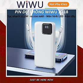 Pin sạc dự phòng 22.5W dung lượng 10.000 mah WIWU JC-18 đính kèm dây sạc iPhone iPad, PD Type-C trang bị đèn LED hiển thị pin - Hàng nhập khẩu - Màu Trắng
