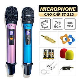 Micro không dây C.O.K ST-232 (2 Mic), Dành cho loa kéo & dàn âm ly, Jack 6.5, bắt âm tốt - Hàng chính hãng 100%